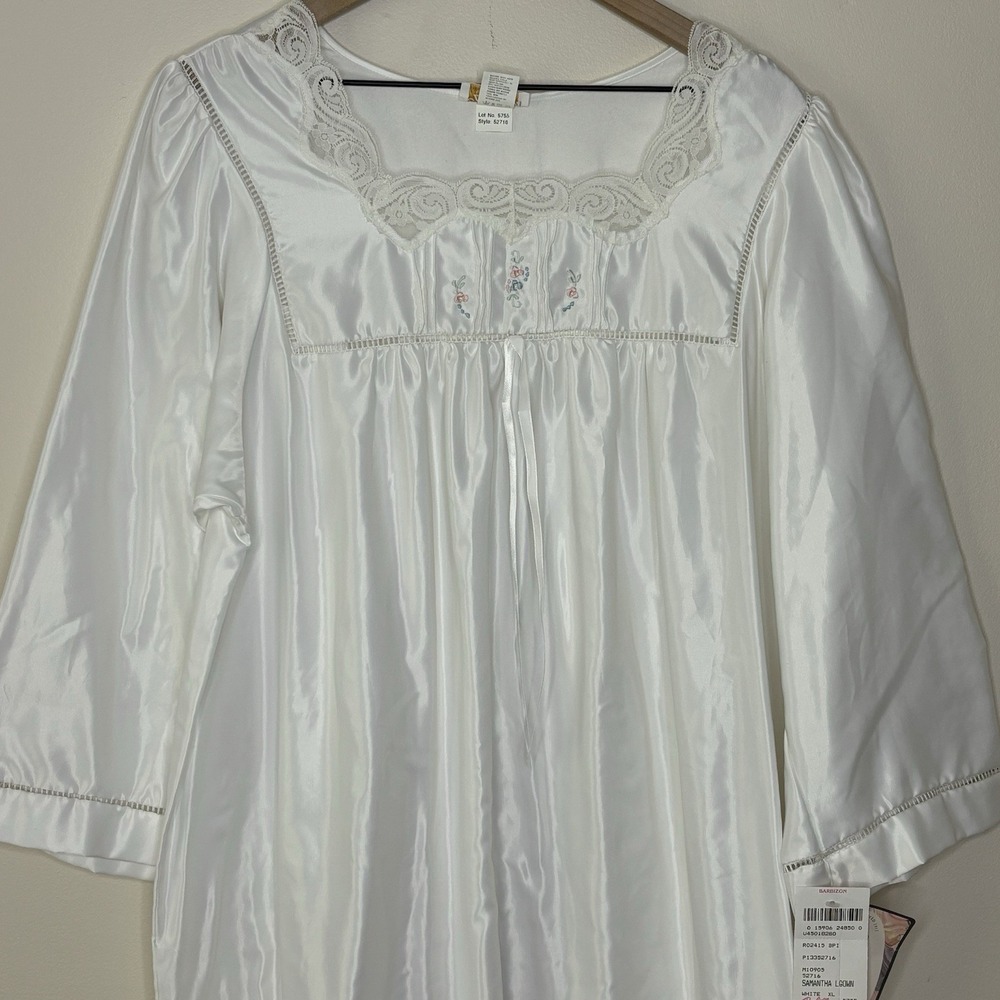 Vintage Barbizon Women's XL Nightgown Lace Cuddleskin Satin NWT White‎ Retro 80s